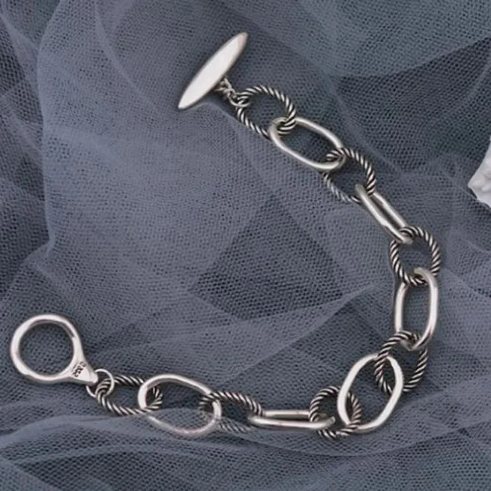 Chunky 925 Sterling Silver Bracelet Thick Silver Toggle Chain Link Bracelet